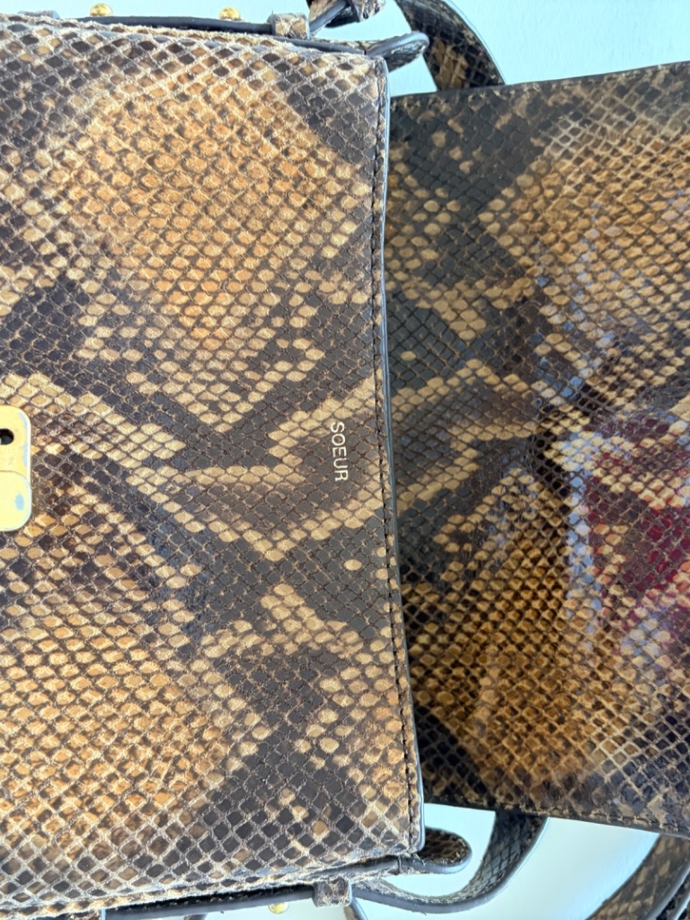 SOEUR Paris Snake Embossed Leather Crossbody Bag French Designer Matching Belt A - Picture 8 of 11